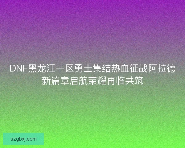 DNF黑龙江一区勇士集结热血征战阿拉德新篇章启航荣耀再临共筑