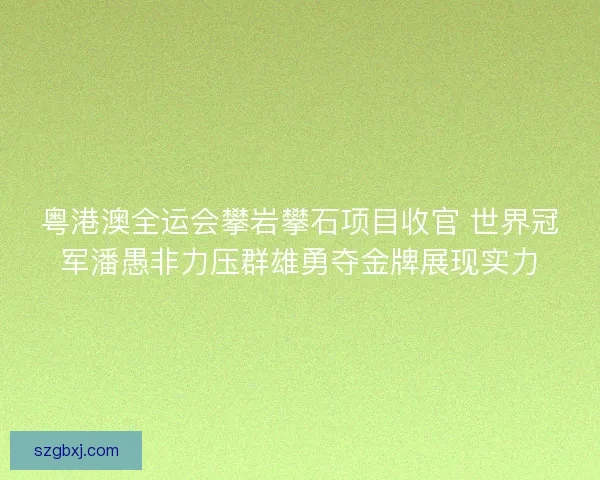 粤港澳全运会攀岩攀石项目收官 世界冠军潘愚非力压群雄勇夺金牌展现实力